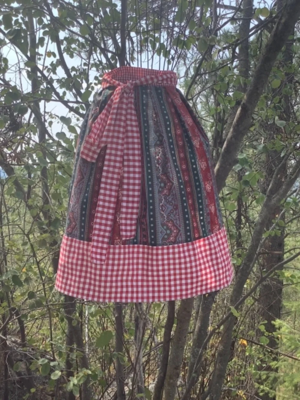 Red Check Straps Green Floral Stripe Apron Costume Kitchen Peasant Oktoberfest